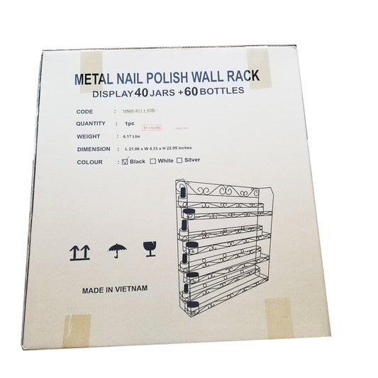 WR001 Wall Rack METAL 60 Bottle 40 JARS BLACK-Beauty Zone Nail Supply