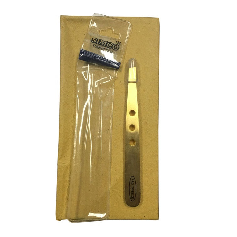 Pro-Tweeze 3 Hole Gold Stainless Steel Slant Tip - BeautyzoneNailSupply