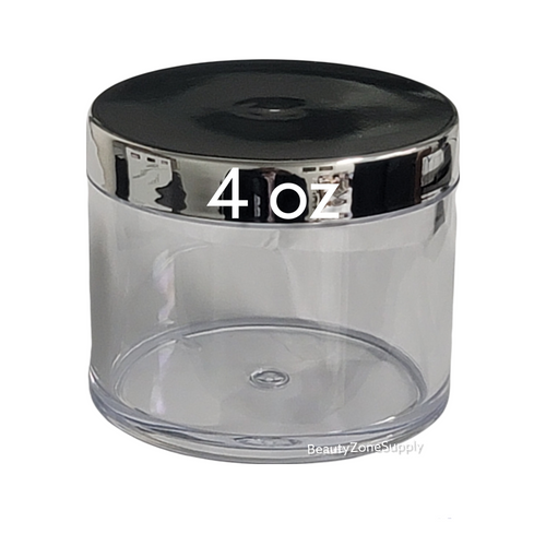 Empty Plastic Jar With Chrome Cap 4 oz #PB120