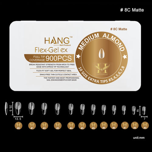Hang Gel x Tips Almond Medium 900 ct / 12 Size #8C Matte