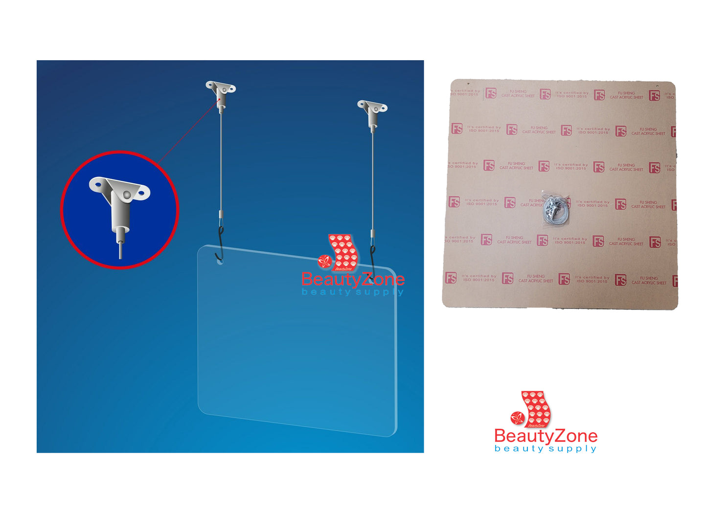 Hanging Anti Virus Shield Divider Spa or Cashier 24.5" x 24.5" x 5 mm