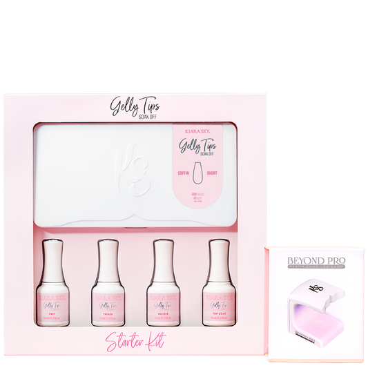 Kiara Sky Gelly Tips Starter Kit Coffin Short With Flashcure LED #GK06