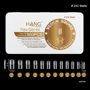 Hang Gel x Tips Square Medium 900 ct / 12 Size #23C Matte