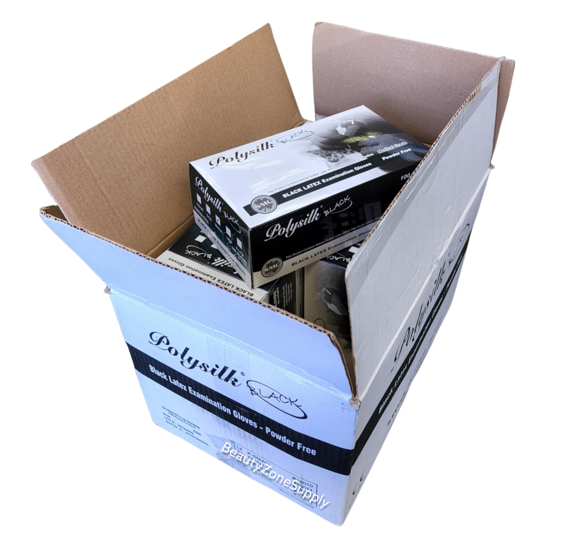 Polysilk Latex Examination Gloves Case 10 box Black - BeautyzoneNailSupply