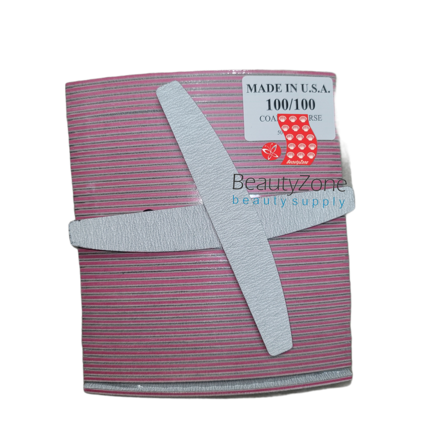 Monika Nail File Zebra Grit 100/100 Half Moon USA 50 pcs #F067