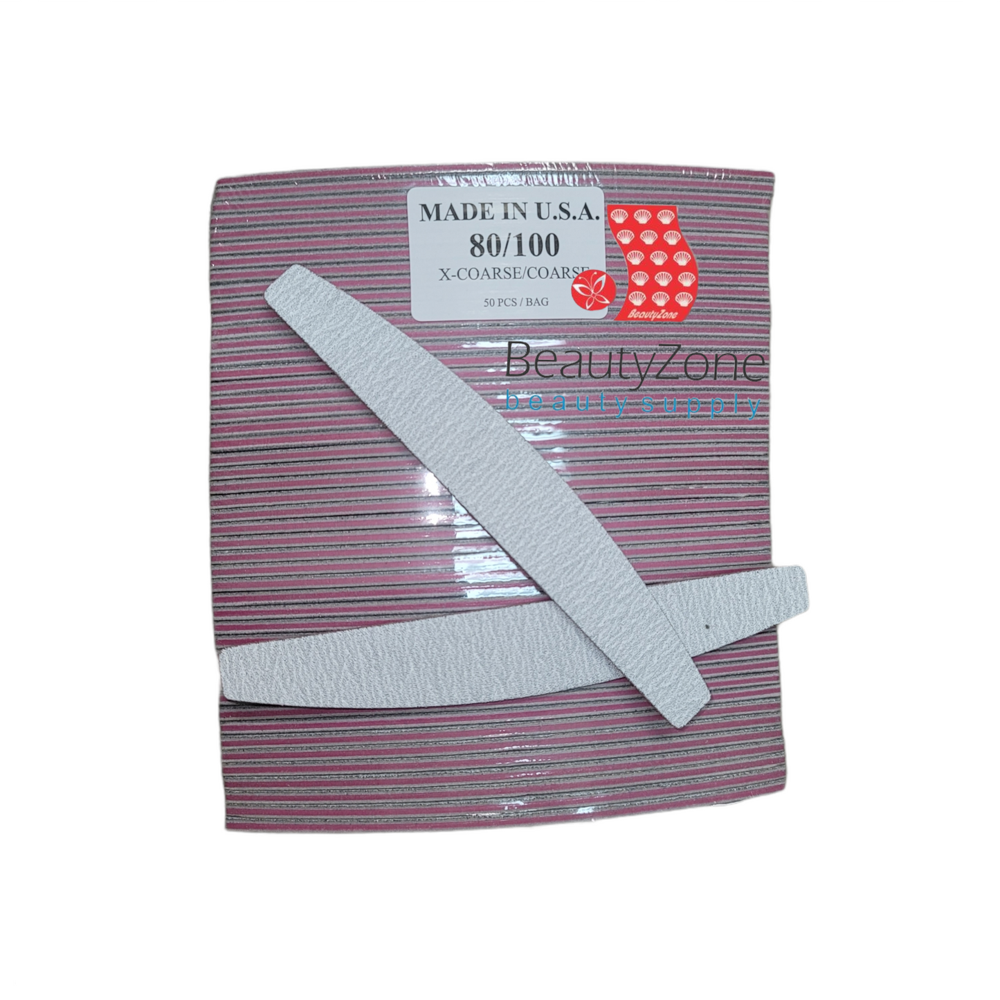 Monika Nail File Zebra Grit 80/100 Half Moon USA 50 pcs #F066