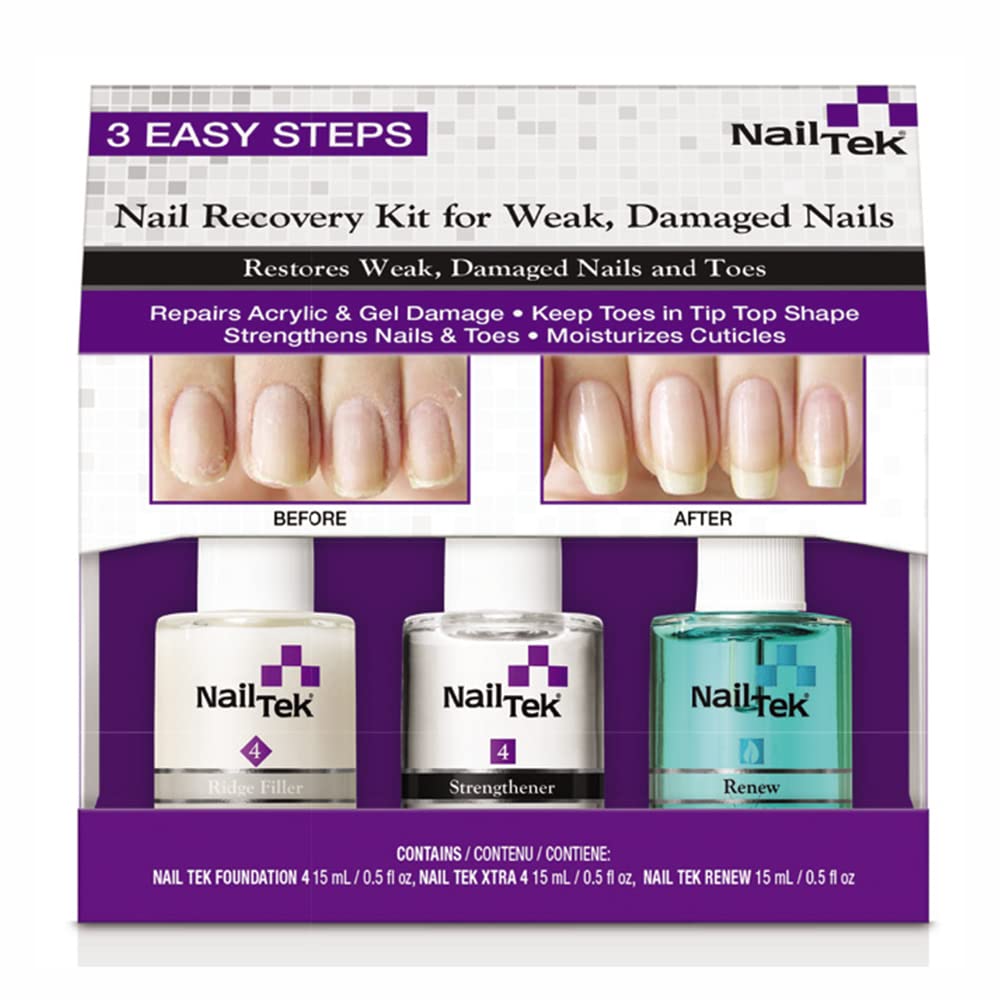 NailTek Nail Recovery Kit - For Weak, Damaged Nails - Intensive Therapy 4, Foundation 4, Renew