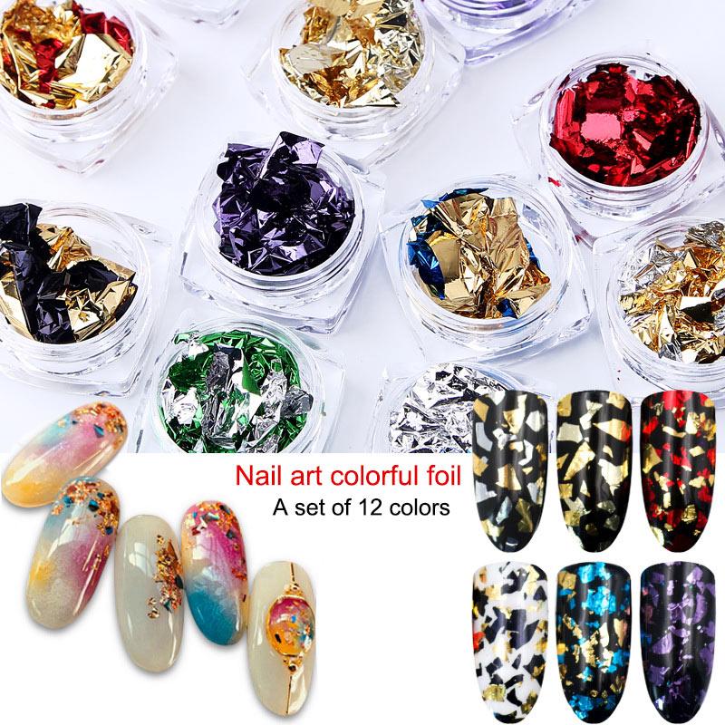12 Color Foil Paillette Chip Nail Art Flakes Design Decoration Decals Set-Beauty Zone Nail Supply