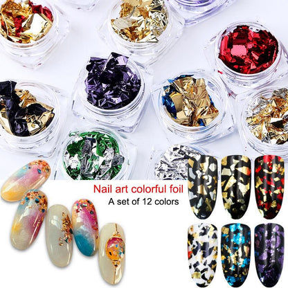 12 Color Foil Paillette Chip Nail Art Flakes Design Decoration Decals Set-Beauty Zone Nail Supply