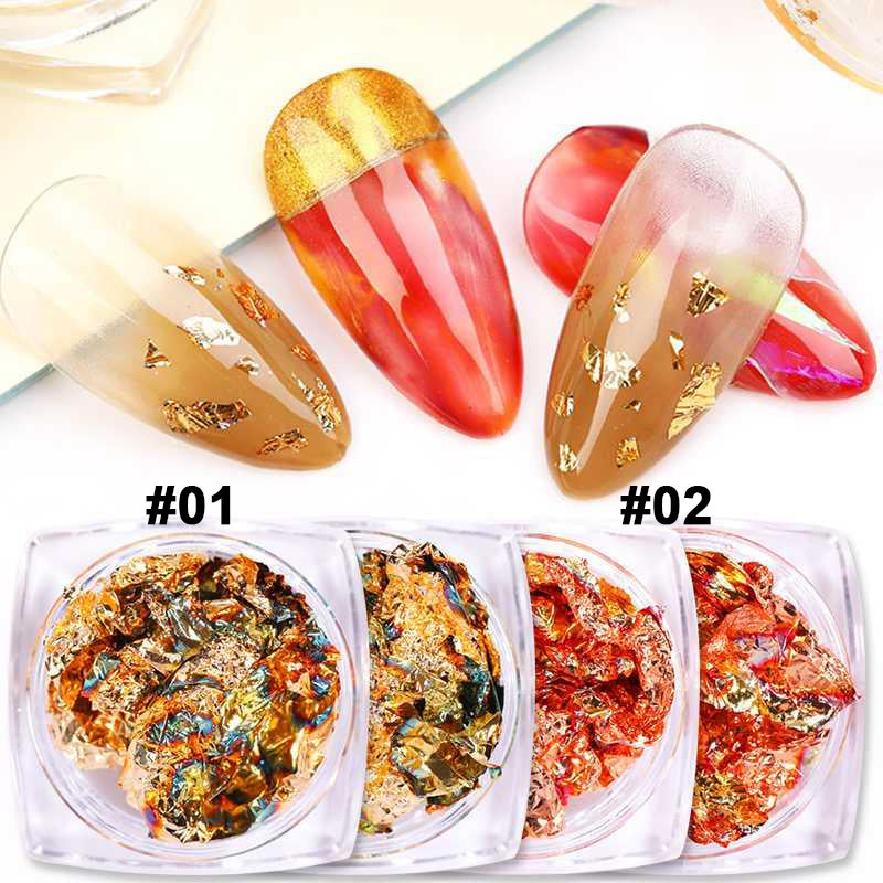 12 Color Mix Foil Gold Nail Art Flakes Design Set-Beauty Zone Nail Supply