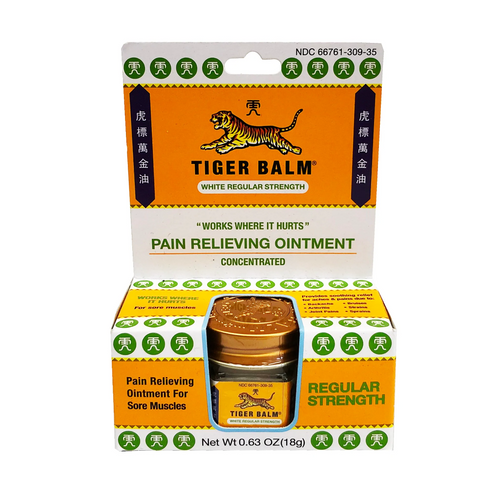 Tiger Balm Pain Relieving Ointment Regular Strength, 0.63 Oz (18 G) White