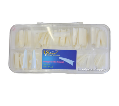 USN Straight Coffin Natural Nail Tips - Full Box 540 pcs