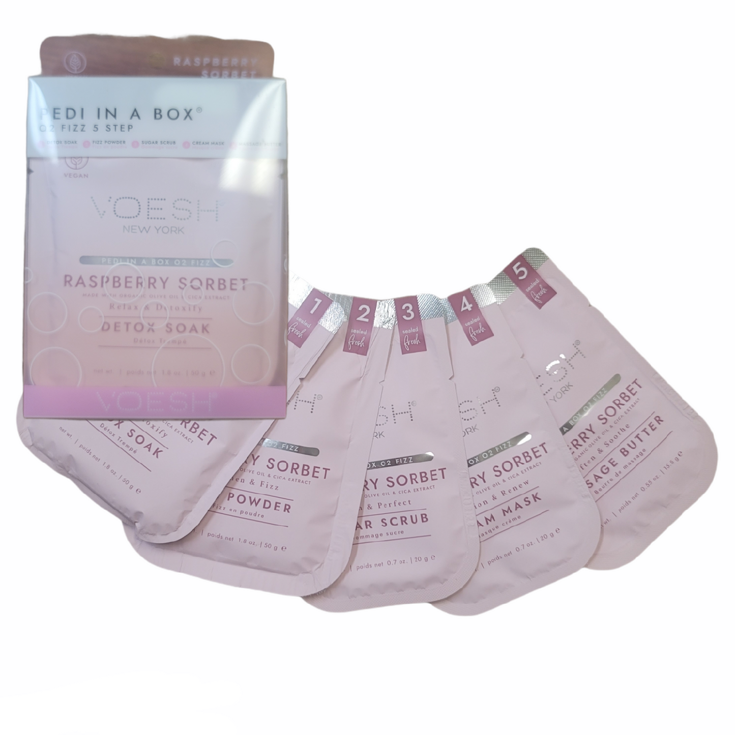 VOESH 5 in 1 Step HQ O2 Fizz Pedi Raspberry Sorbet Case 50 pack